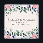 Aimant Aquarelle rose et violet Mariage à la frontière fl<br><div class="desc">Un aimant de mariage avec un joli design floral fait d'aquarelles. Fleurs de jardin roses,  violettes et vertes.</div>