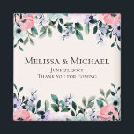 Aimant Aquarelle rose et violet Mariage à la frontière fl<br><div class="desc">Un aimant de mariage avec un joli design floral fait d'aquarelles. Fleurs de jardin roses,  violettes et vertes.</div>