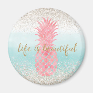 Aimant Aquarelle rose Fille Ananas tropical