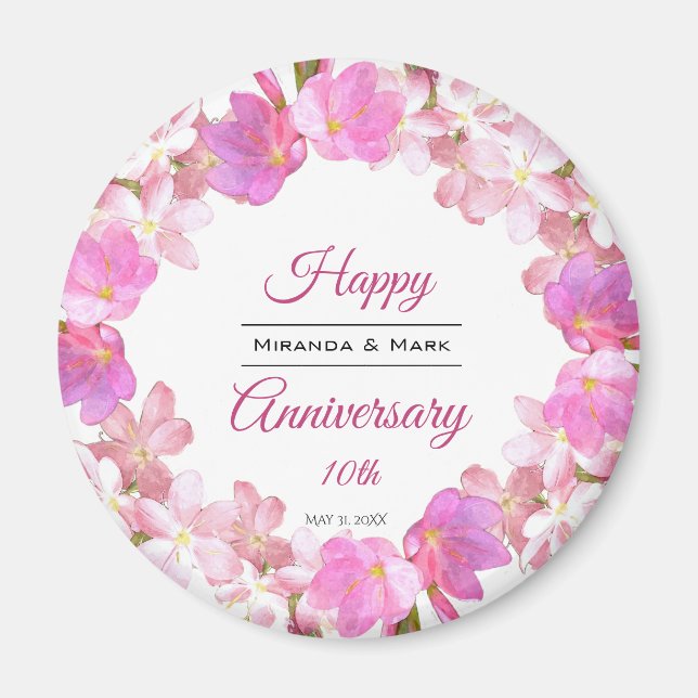 Aimant Aquarelle rose Floral Anniversaire Wreath (Devant)