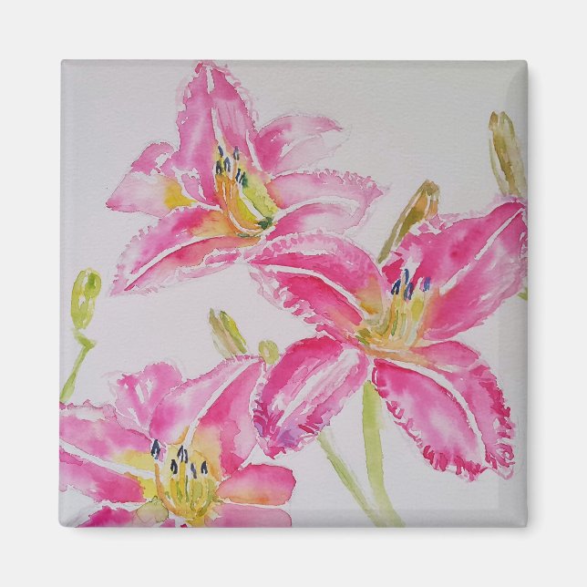 Aimant Aquarelle Rose Lily Fleur Floral Art (Devant)