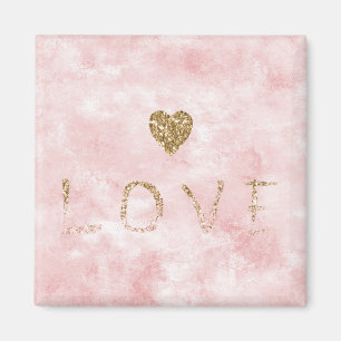 Aimant Aquarelle rose or Parties scintillant amour coeur