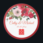 Aimant Aquarelle rose rouge floral moderne mariage chinoi<br><div class="desc">Réalisez votre mariage de rêve avec une touche orientale ! Vous pouvez customiser la conception en ajoutant vos noms et votre date de mariage, etc. Vous êtes également invités à me contacter pour tout design spécial qui est unique pour vous. Symbole de bonheur double et décorations rouges sont les objets...</div>