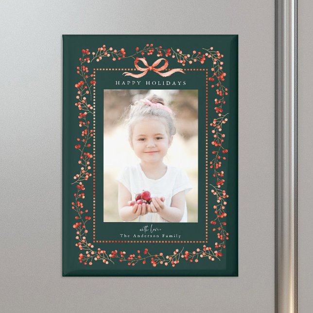 Aimant Aquarelle Rouge Berry Frame Photo Vert Noël (Créateur téléchargé)