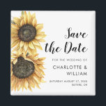 Aimant Aquarelle Script Sunflower Wedding Enregistrer la<br><div class="desc">Jolie Aquarelle Botanique tournesol Mariage enregistrez l'aimant de date qui fait un parfait souvenir pour vos invités et sera chéri pendant des années. Remplacez facilement les noms,  le faire-part,  la date et le lieu pour créer une annonce unique sauvegardant l'annonce de date</div>