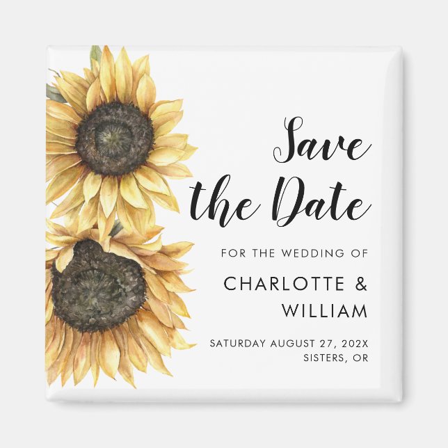 Aimant Aquarelle Script Sunflower Wedding Enregistrer la  (Devant)