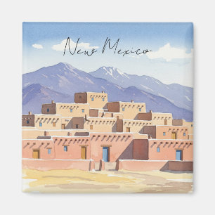 Aimant Aquarelle Taos Pueblo Nouveau-Mexique