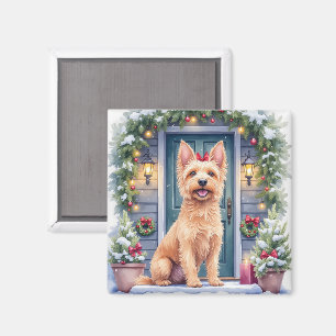 Aimant Aquarelle Terrier Australien Silky sur un seuil en