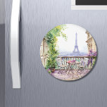 Aimant Aquarelle Tour Eiffel Paris Café français<br><div class="desc">Aquarelle Tour Eiffel Paris Café Magnet Décoré avec aquarelle,  café français avec coin salon avec Paris et la Tour Eiffel en arrière - plan. Créé par Evco Studio www.zazzle.com/store/evcostudio</div>