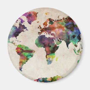 Aimant Aquarelle urbaine de carte du monde
