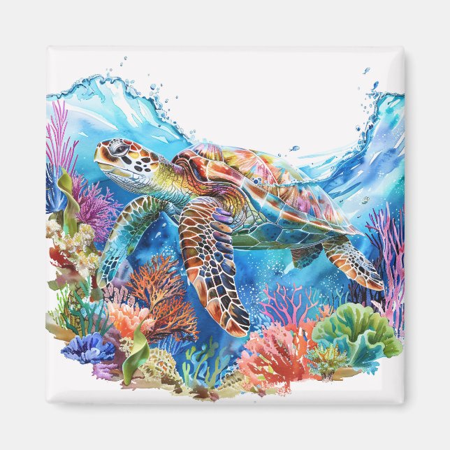 Aimant Aquarelle Vibrante Tortue marine (Devant)