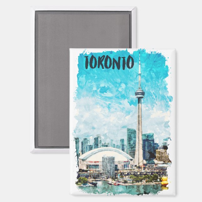 Aimant Aquarelle Vintage voyage de Toronto Canada (Recto/Verso)
