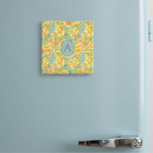 Aimant Aquarelle vintage Yellow Monogram Rose Motif