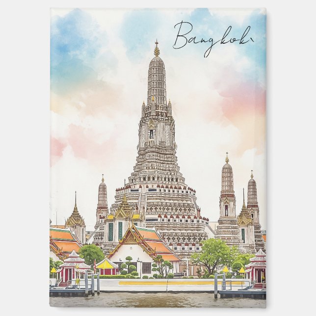 Aimant Aquarelle Wat Arun Bangkok Thaïlande (Recto)