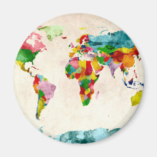 Aimant Aquarelles de carte du monde