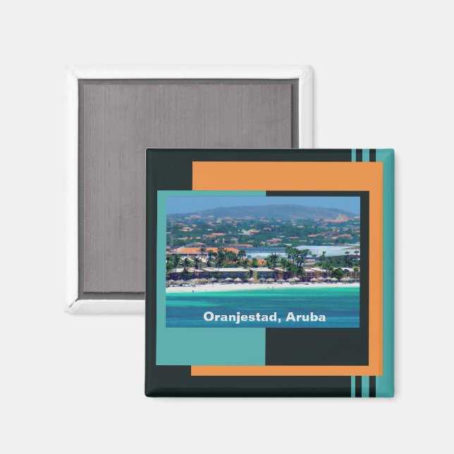 Aimant Aquarelles d'Oranjestad, Aruba (Recto/Verso)