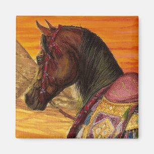 Aimant Arabe de carré de cheval de rouge et d'or