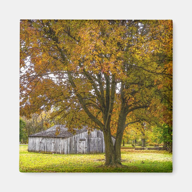 Aimant Arbre D'Automne Et Grange Peinture (Devant)