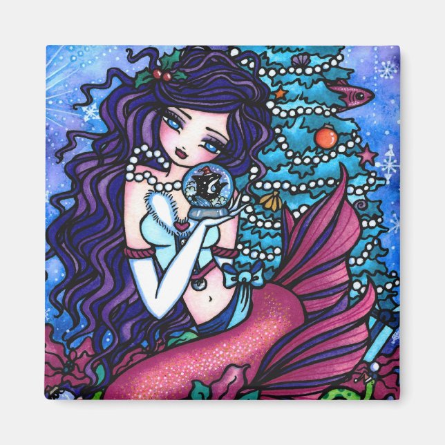 Aimant Arbre de la sirène de neige de Noël par Hannah Lyn (Devant)