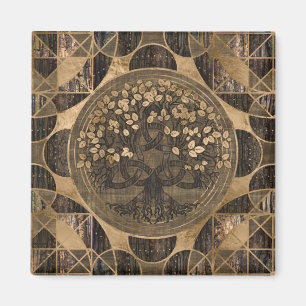 Aimant Arbre de la vie - Yggdrasil - écorce et or en boi