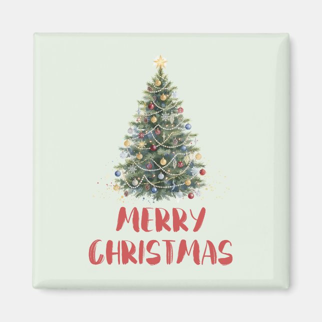 Aimant Arbre de Noël aquarelle rustique Noël Fêtes de fin (Devant)
