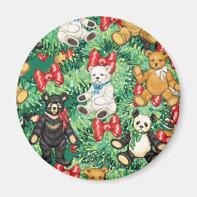 Aimant Arbre de Noël avec ornements d'ours en peluche (Devant)