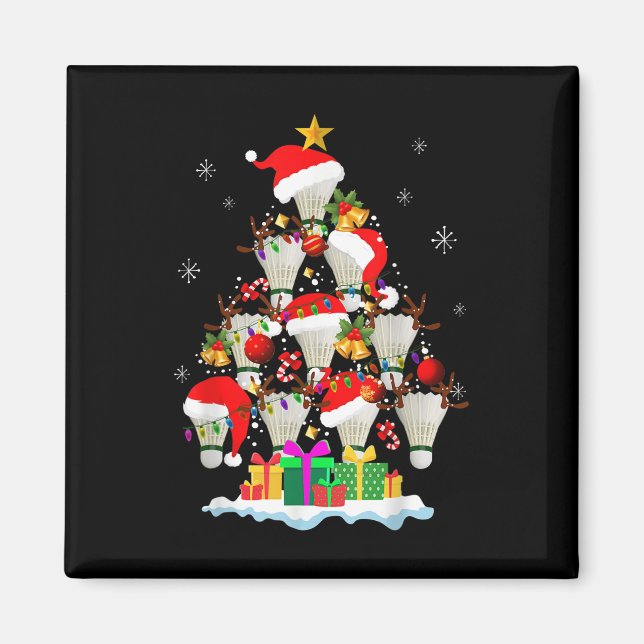 Aimant Arbre de Noël Bal de Badminton Santa Hat Funny Noë (Devant)