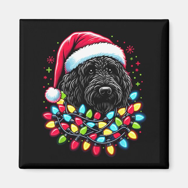 Aimant Arbre de Noël Black Labradoodle Lumières de Noël D (Devant)