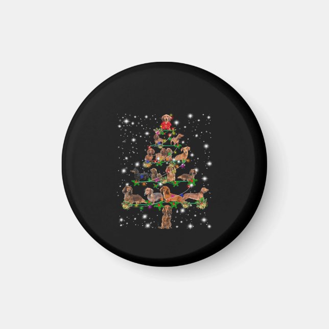 Aimant Arbre De Noël De Dachshund Couvert De Lampe De Feu (Devant)