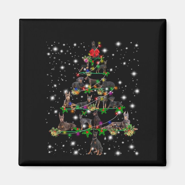 Aimant Arbre De Noël Doberman Couvert De Lampe De Feu (Devant)