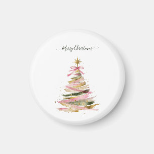 Aimant Arbre de Noël élégant rose et or à l'aquarelle
