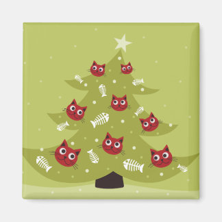 Aimant Arbre De Noël En Chat Avec Ornements De Poisson