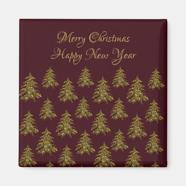 Aimant Arbre de Noël en or brillant à Noël rouge (Devant)