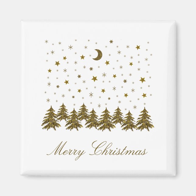 Aimant Arbre de Noël en or brillant, lune, étoiles Noël (Devant)