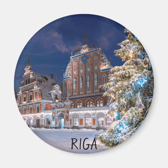 Aimant Arbre de Noël et maison des Têtes noires à Riga Ma (Devant)