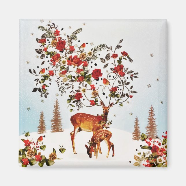 Aimant Arbre de Noël Inséparable hiver Aquarelle (Devant)