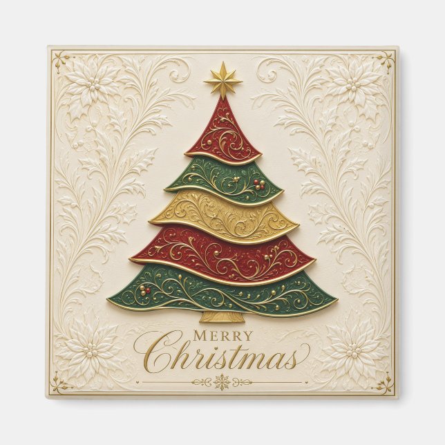 Aimant Arbre de Noël orné d'émail doré (Devant)