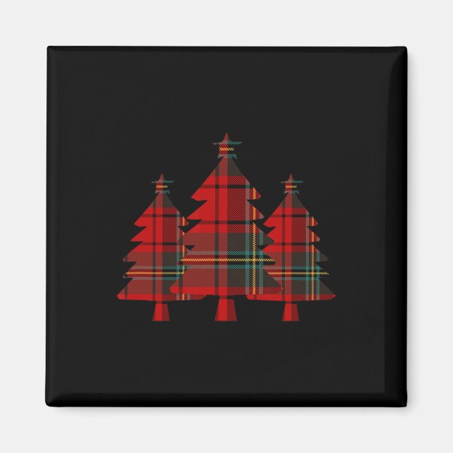 Aimant Arbre de Noël Rouge Plaid Pine Trees (Devant)