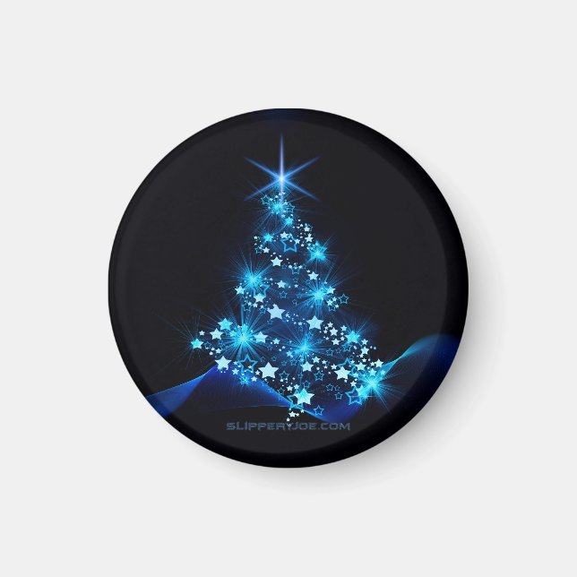 Aimant arbre de Noël stylisé SlipperyJoe bleu brillant s (Devant)