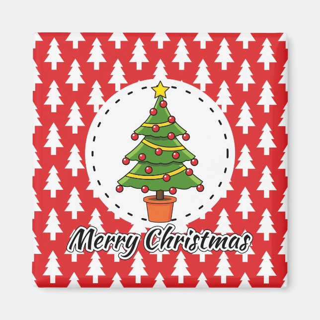 Aimant Arbre de Noël sur le Motif des pins rouges - Joyeu (Devant)