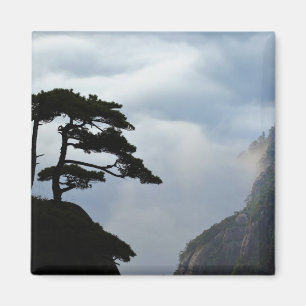 Aimant Arbre en silhouette au lever du soleil, Montagne J