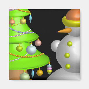 Aimant Arbre et bonhomme de neige de Noël