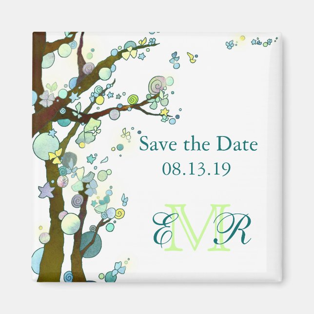 Aimant Arbre mariage blanc à thème Enregistrer la date (Devant)