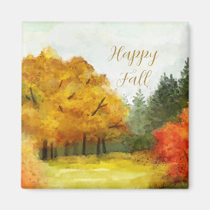 Aimant Arbres aquarelle d'automne avec texte personnalisa