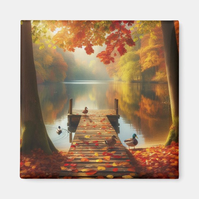 Aimant Arbres d'automne & lac avec canards (Devant)