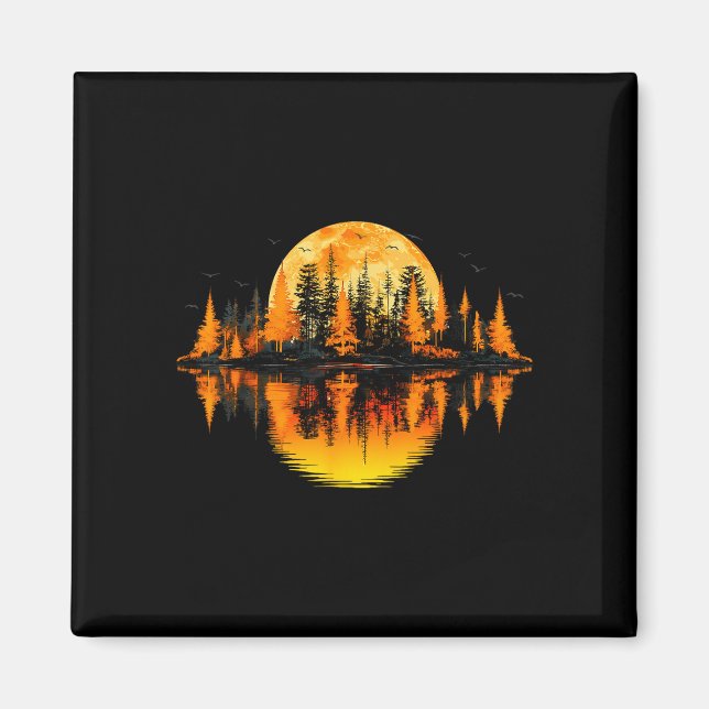 Aimant Arbres de nature rétro réflexion forêt de coucher  (Devant)