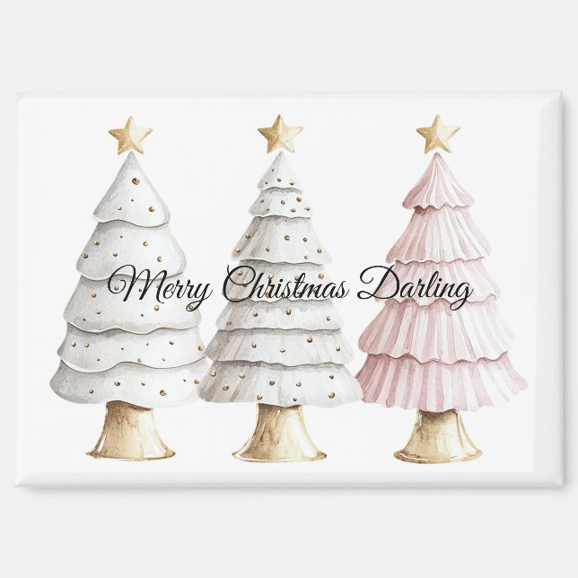 Aimant Arbres de Noël Chic White Mint Rose (Recto)