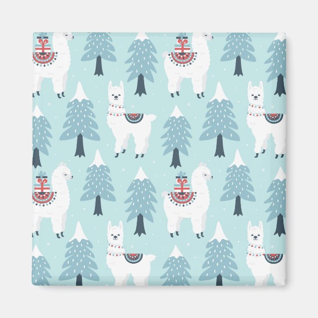 Aimant Arbres de Noël et lamas (Devant)