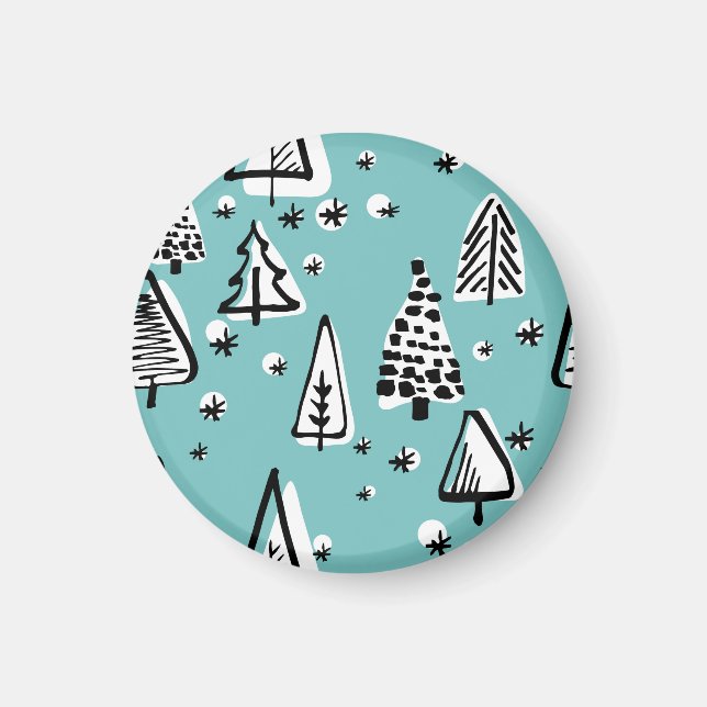 Aimant Arbres de Noël scandinaves : graphismes vintages. (Devant)