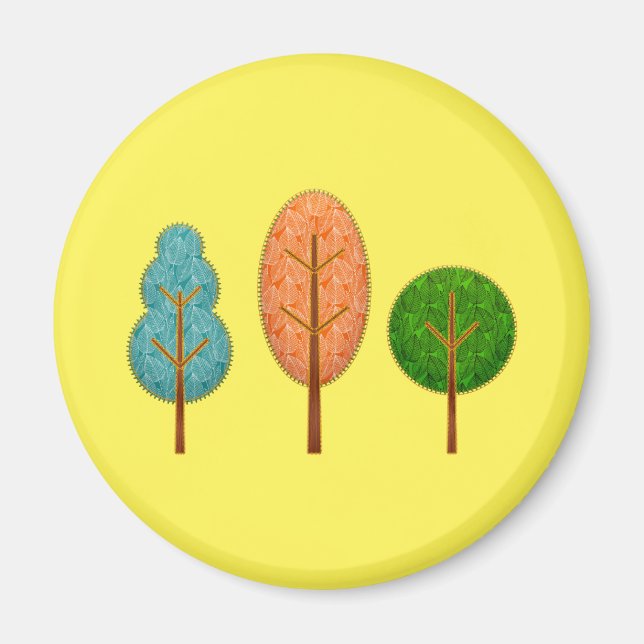 Aimant Arbres verts Turquoises oranges avec piqûres | jau (Devant)